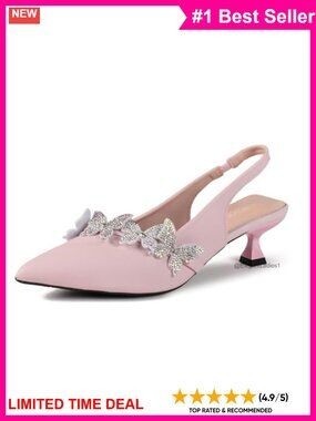 Rhinestone Butterfly Slingback Kitten Heels Pointed Toe Dress Shoes